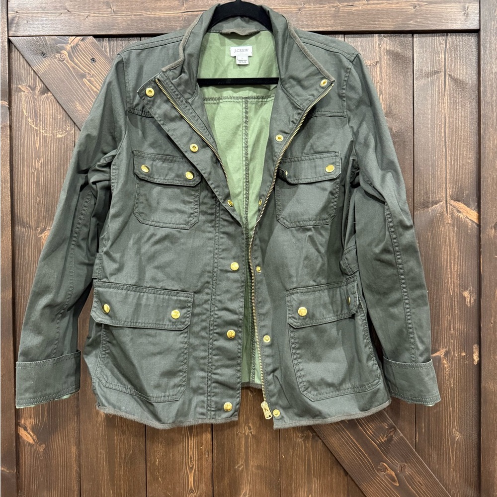 J. Crew Olive Utility Jacket with Gold Accents
